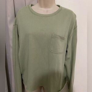Olive green sweater, distressed. Like new.